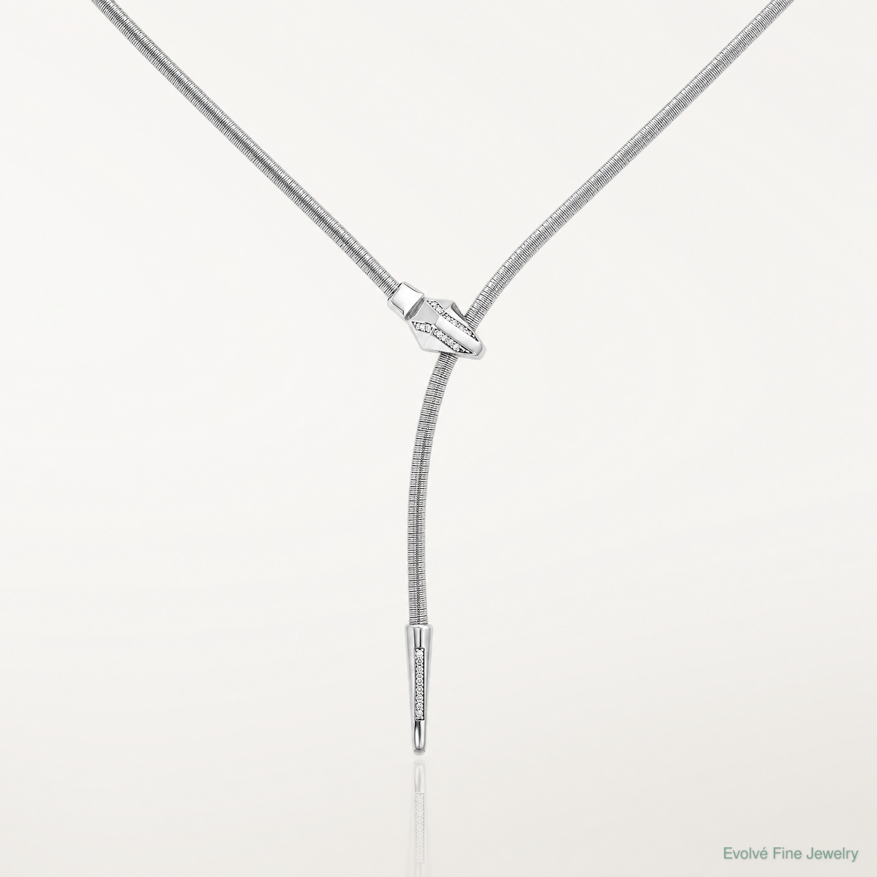 Leslie's SS RH-plated Polished/Textured CZ Lariat Snake w/ 2in ext. Necklac - Lifestyle View