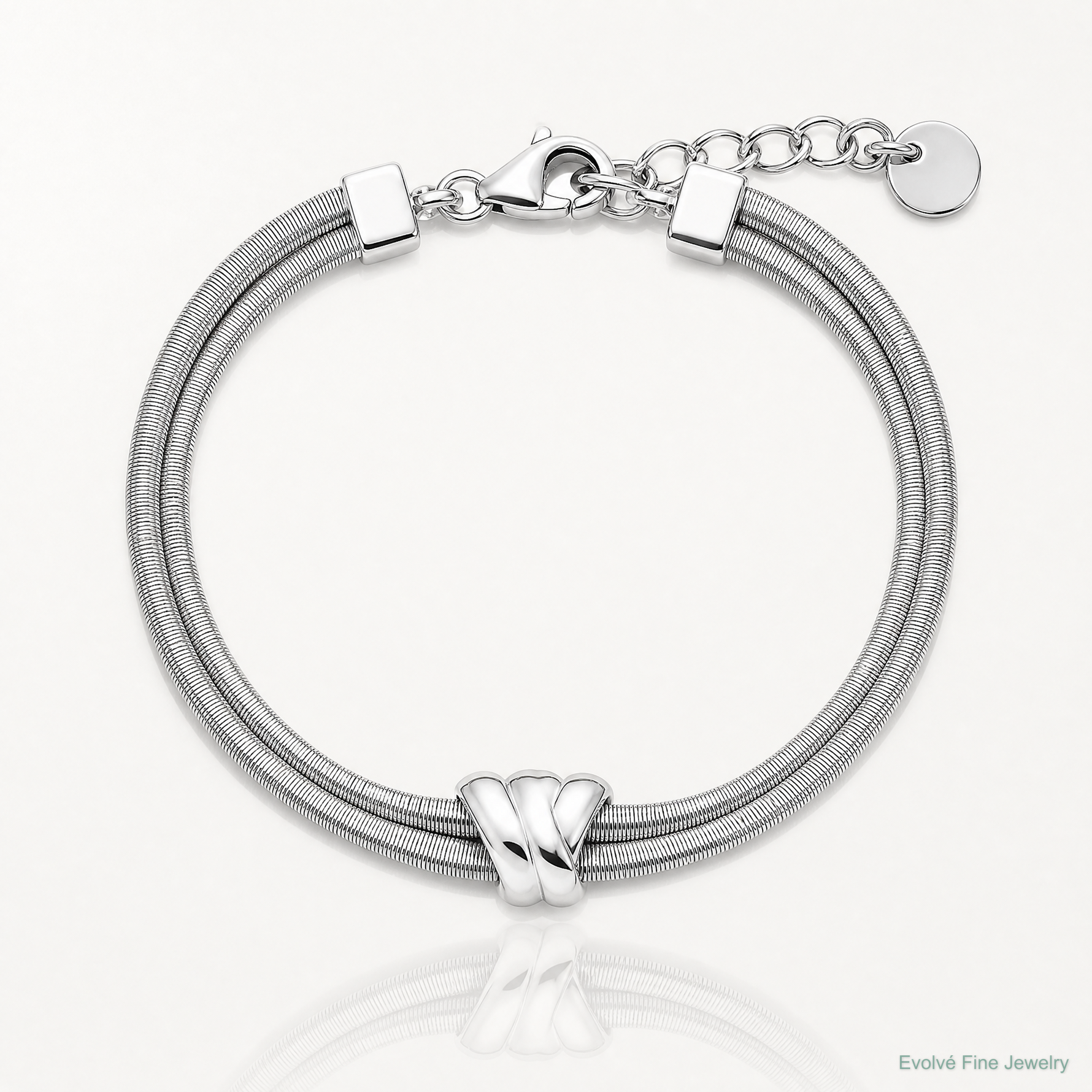 Leslie's SS Rh-plt Polished/Textured 2 Strand Wrapped Knot w/1in ext. Brace - Lifestyle View