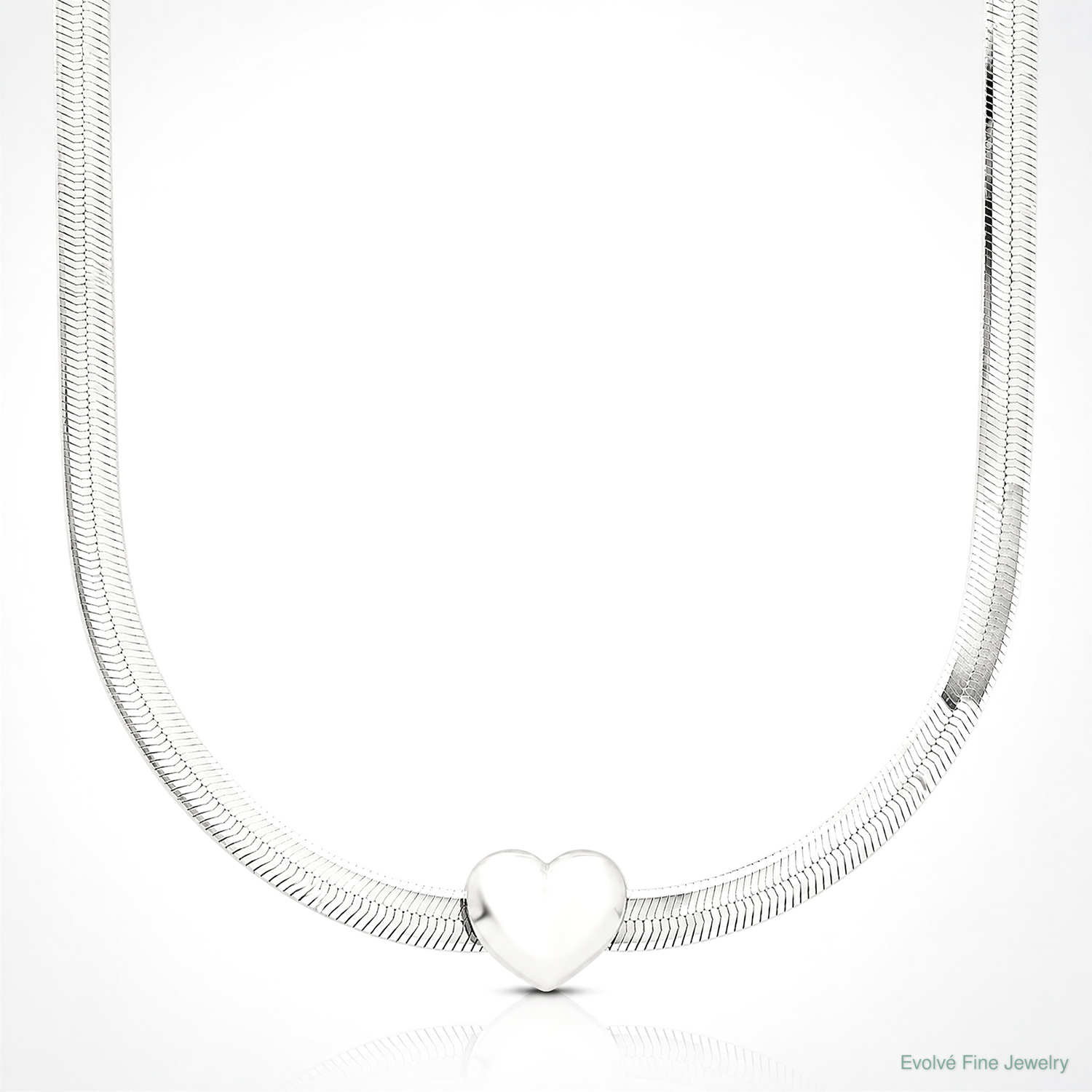 Leslie's Sterling Silver RH-plated Polished Heart Herringbone w/ 2in ext. N - Lifestyle View