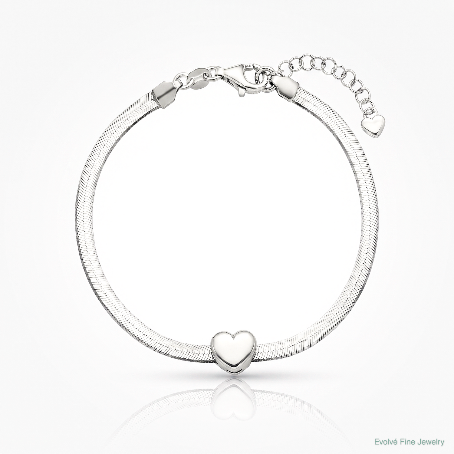Leslie's Sterling Silver RH-plated Polished Heart Herringbone w/ 1in ext. B - Lifestyle View