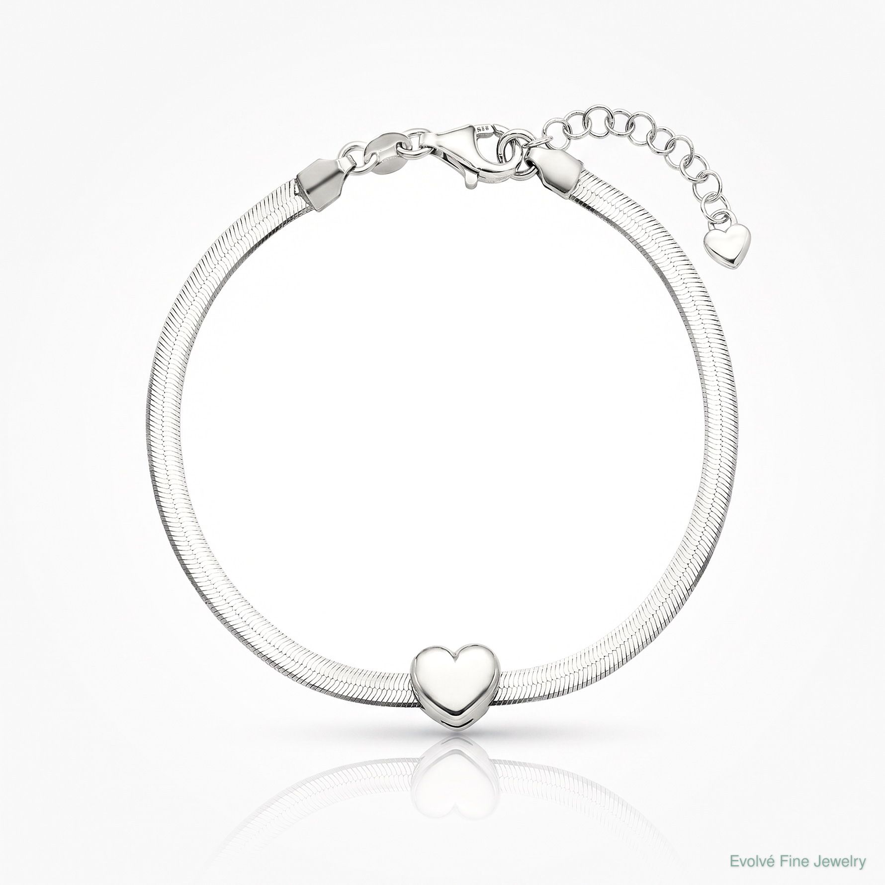 Leslie's Sterling Silver RH-plated Polished Heart Herringbone w/ 1in ext. B - Lifestyle View