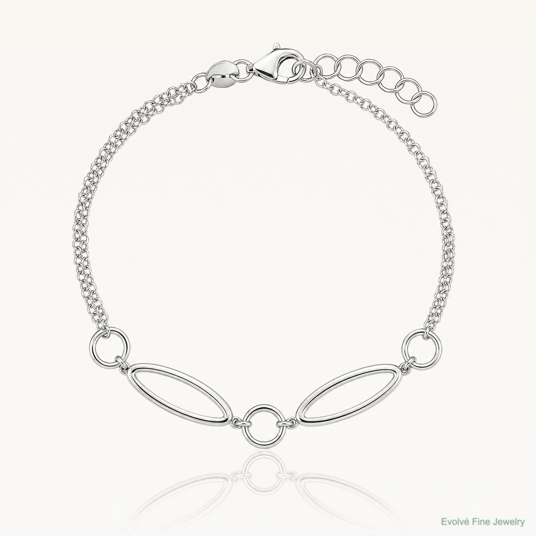 Leslie's Sterling Silver RH-plated Geometric 2-strand w/1in ext. Bracelet - Lifestyle View