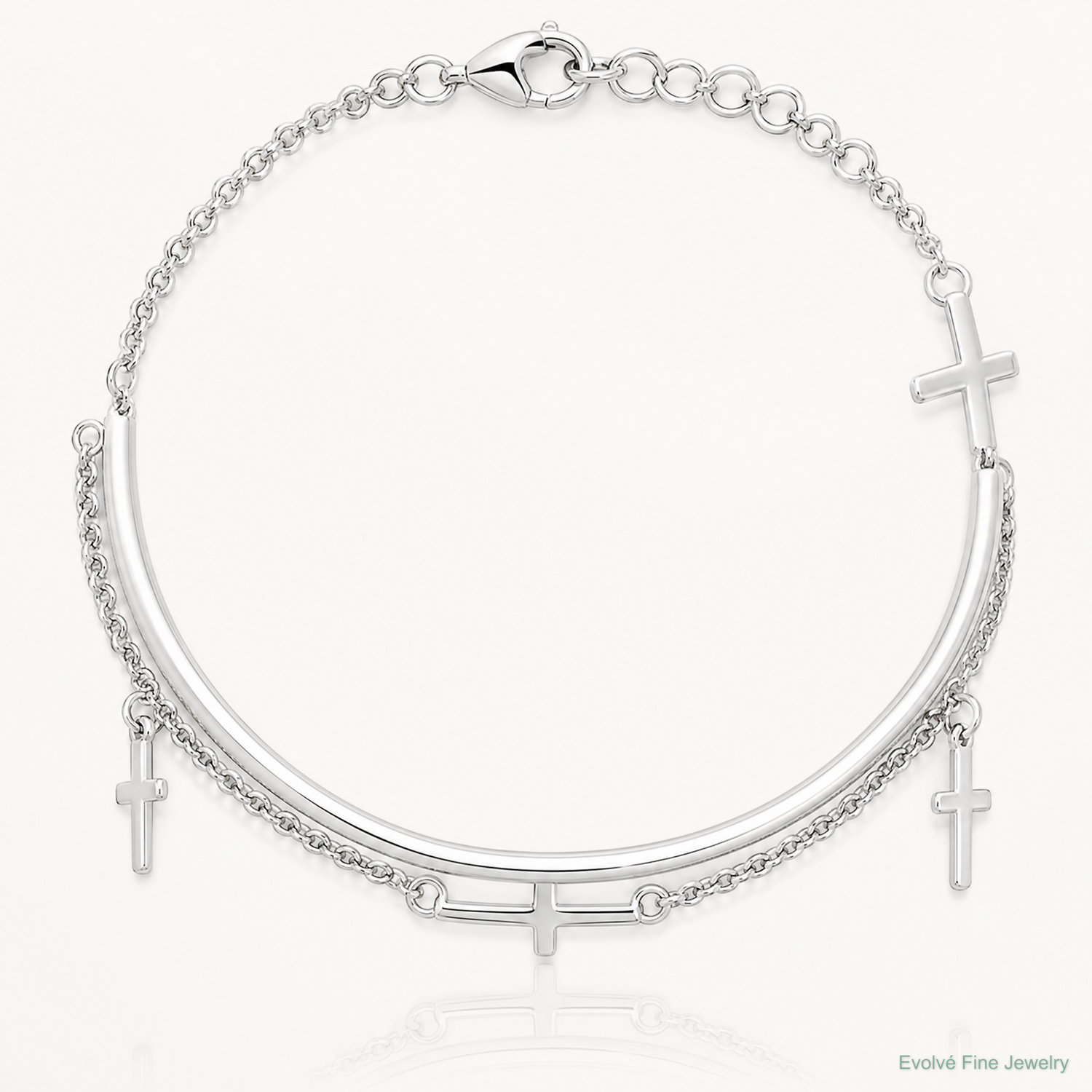 Leslie's Sterling Silver RH-plt Polished Crosses w/2in ext. Wrap Bracelet - Lifestyle View