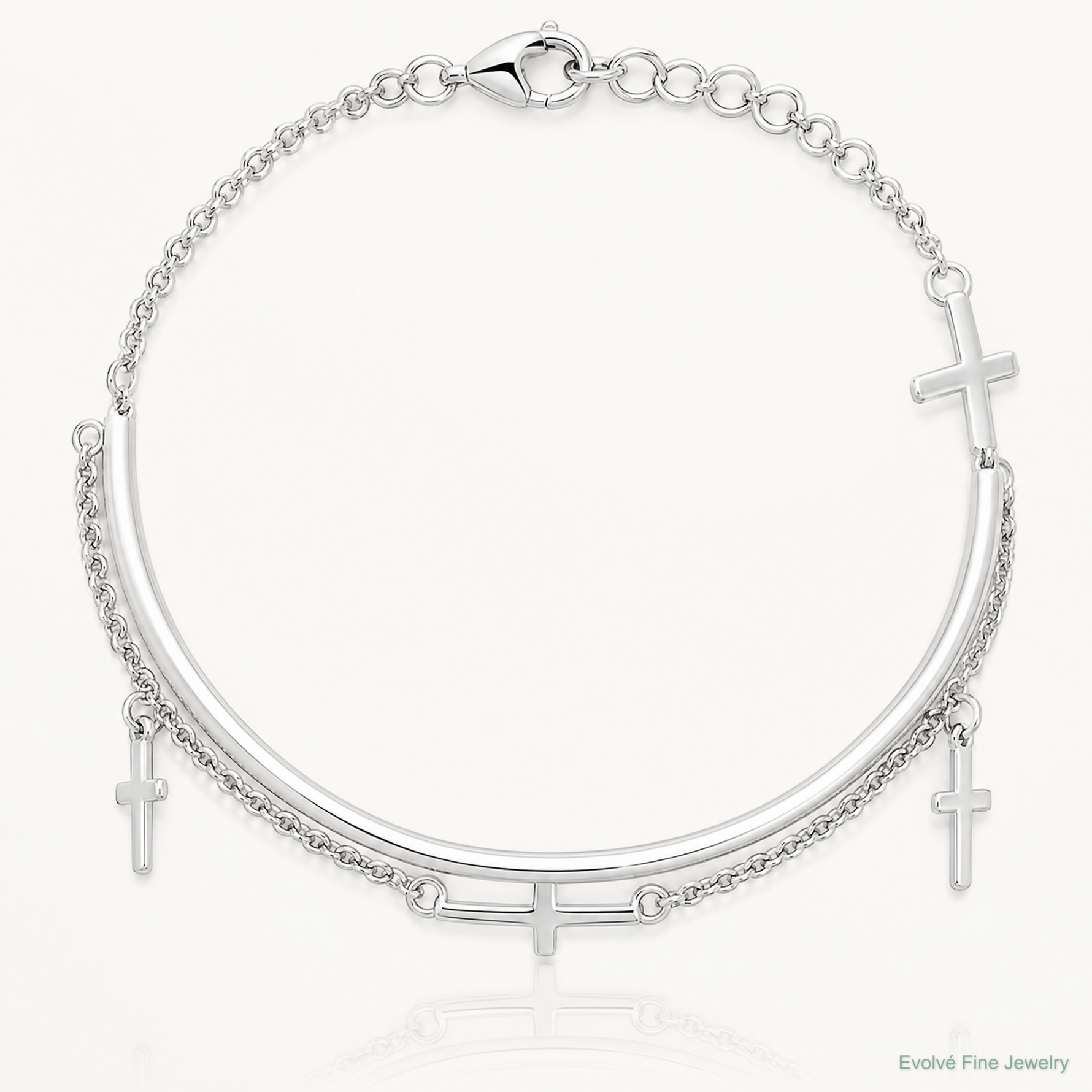 Leslie's Sterling Silver RH-plt Polished Crosses w/2in ext. Wrap Bracelet - Lifestyle View