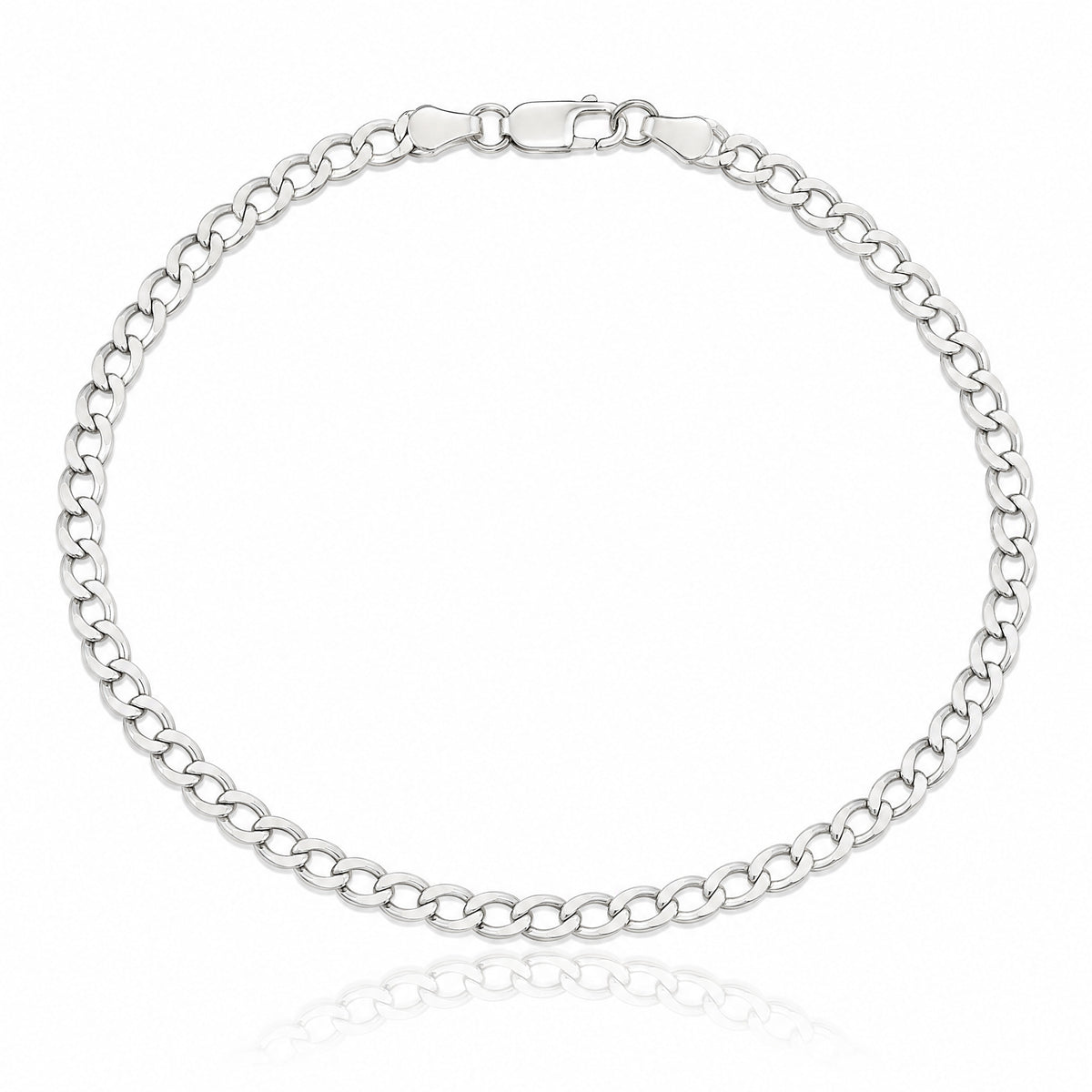 Sterling Silver 5.3mm Semi-solid Flat Curb Chain Bracelet 7"-8"