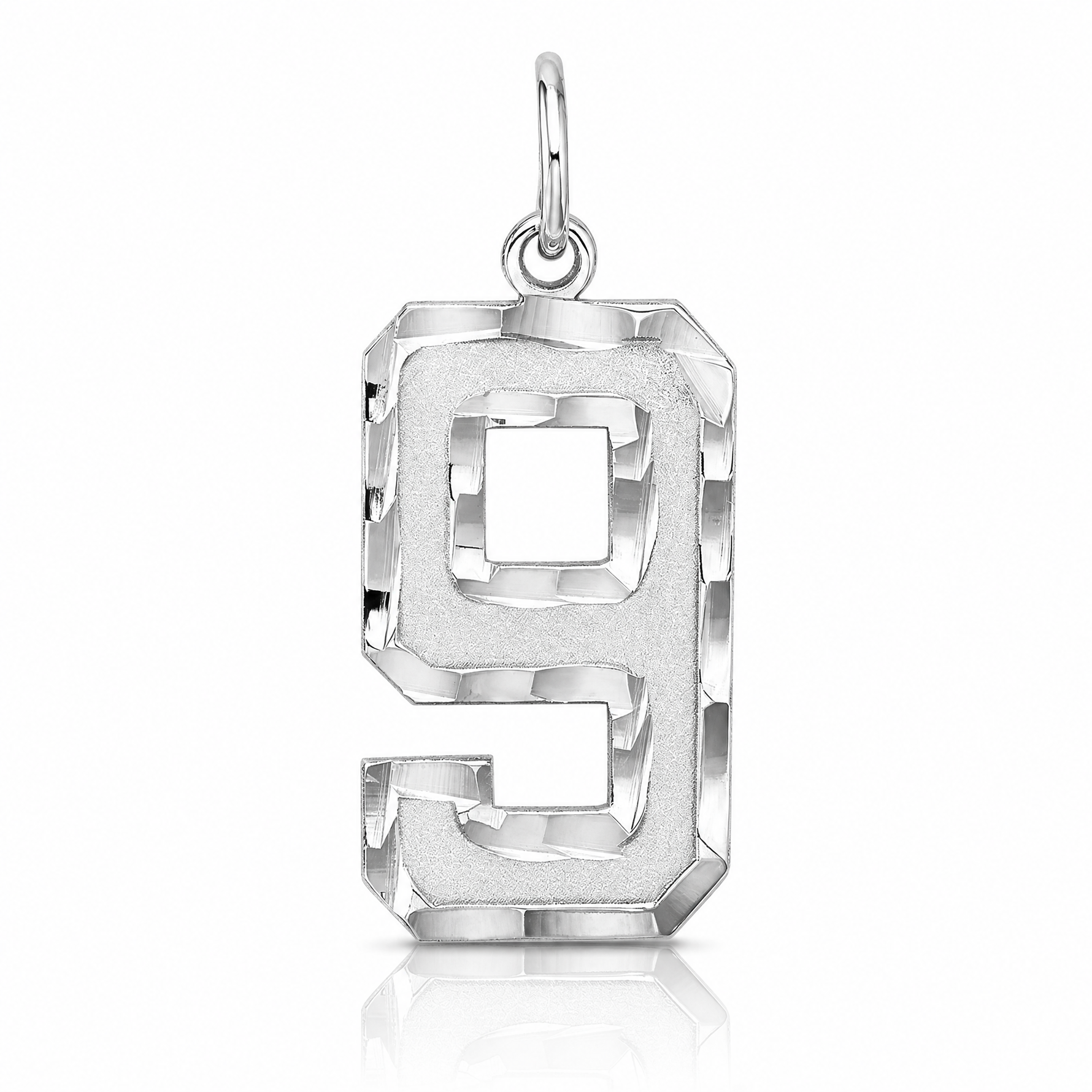 Sterling Silver Rhodium-plated Large Diamond-cut #9 Charm - Lifestyle View