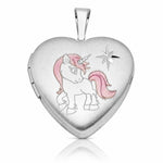 Sterling Silver RH-plated Epoxy Satin Polished Unicorn 16mm Heart Locket - Lifestyle View