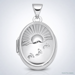 Sterling Silver Rhod-Plated 19x15mm Foot Prints Reversible Oval Locket - Lifestyle View