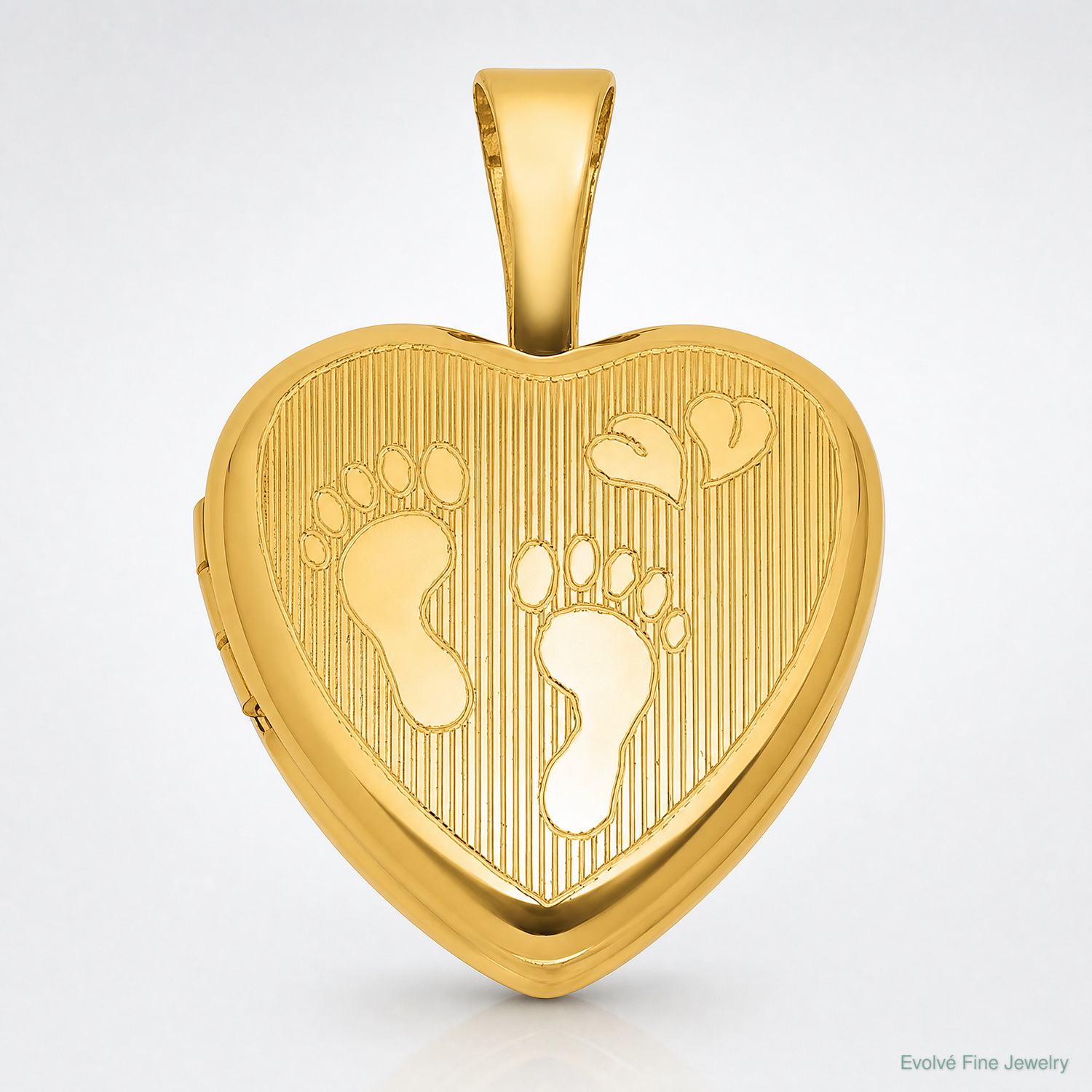 SS Gold-plated Brushed And Polished Footprints 12mm Heart Locket - Lifestyle View