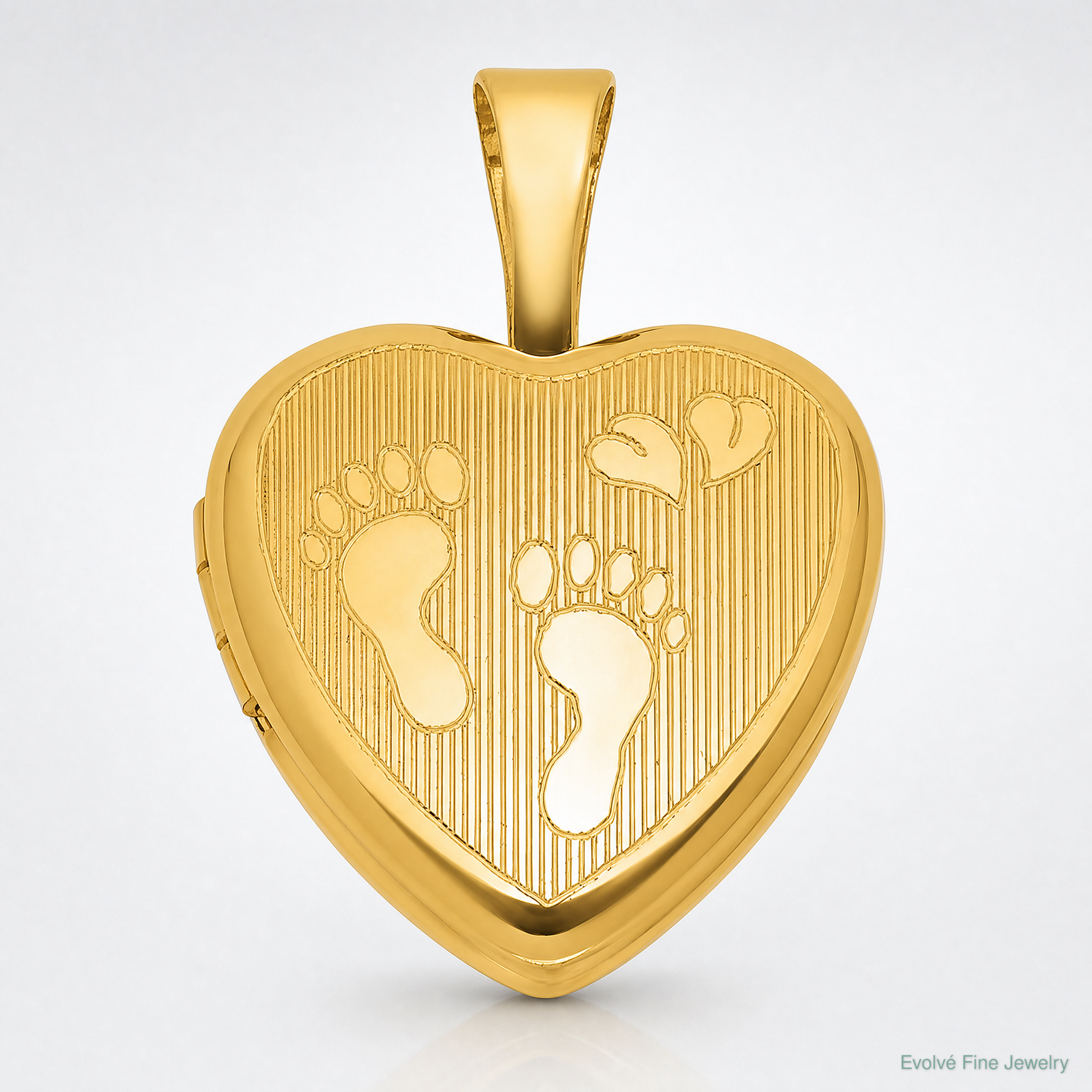 SS Gold-plated Brushed And Polished Footprints 12mm Heart Locket - Lifestyle View
