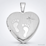 SS RH-pl Brushed And Polished Footprints And Star 16mm Heart Locket - Lifestyle View