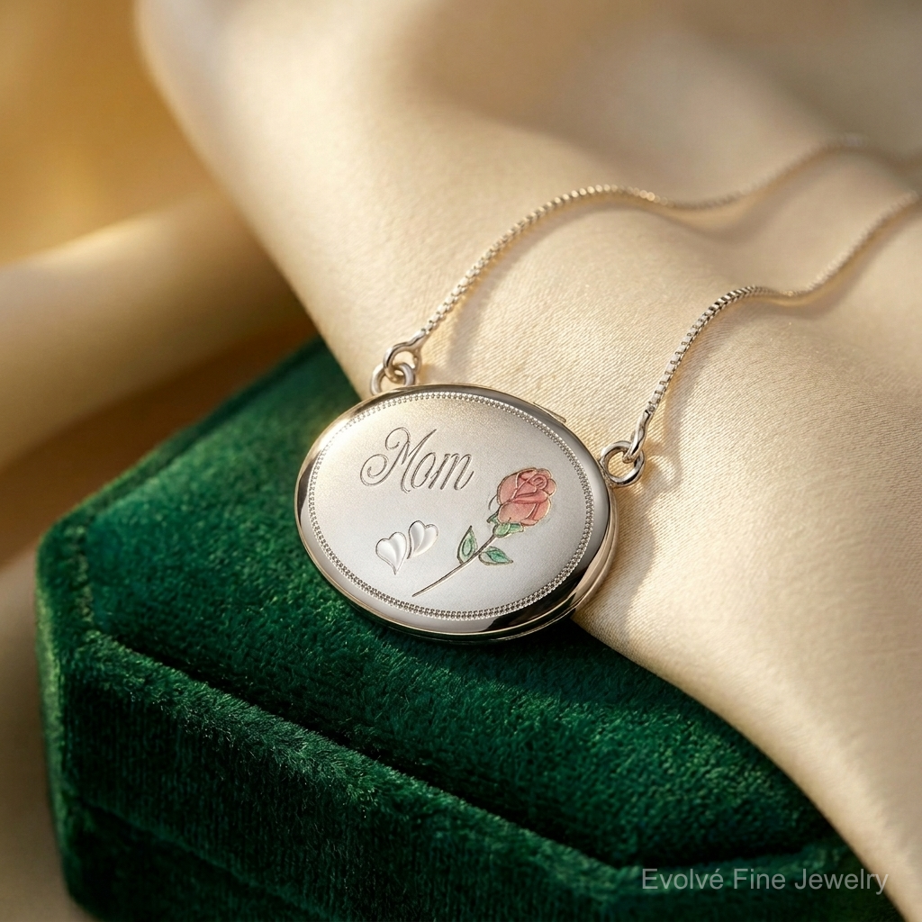 SS RH-pl 20mm Oval Mom Epoxy Flower Locket w/2 in ext. Necklace - Lifestyle View