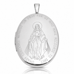 SS RH-pl Brushed And Polished Miraculous Medal 20mm Oval Locket - Lifestyle View
