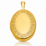SS Gold-plated Brushed And Polished Greek Key 19mm Oval Locket - Lifestyle View
