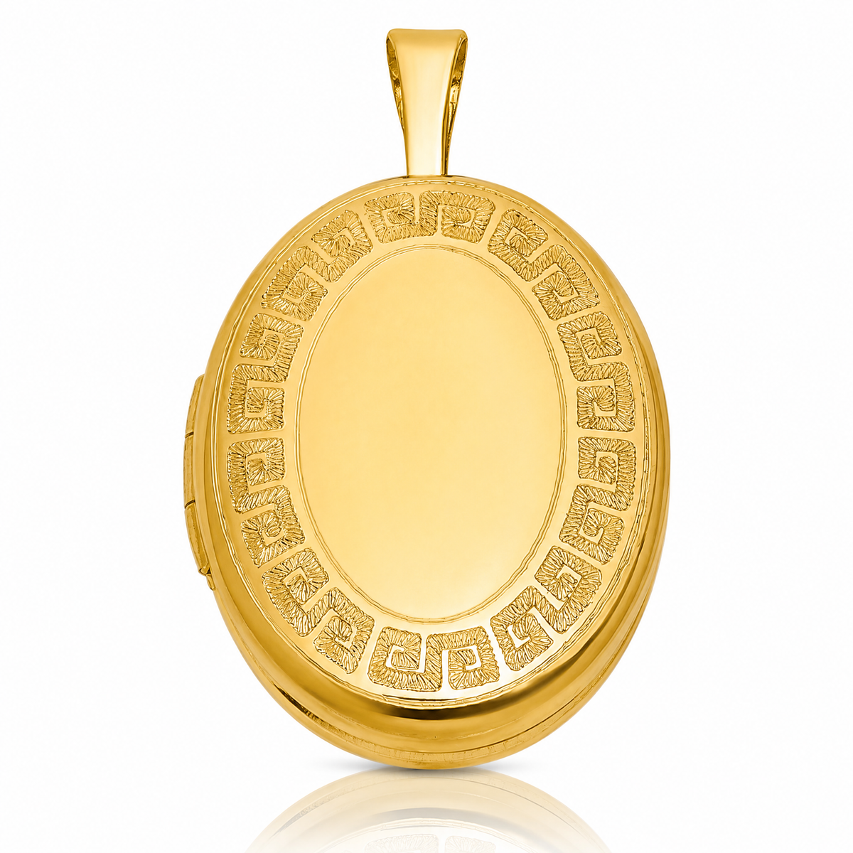 SS Gold-plated Brushed And Polished Greek Key 19mm Oval Locket - Lifestyle View