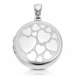 Sterling Silver RH-pl Brushed And Polished Multi Heart 20mm Round Locket - Lifestyle View