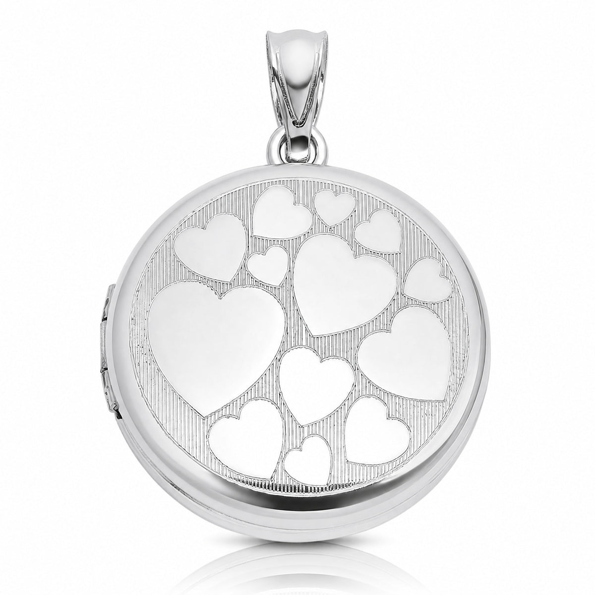 Sterling Silver RH-pl Brushed And Polished Multi Heart 20mm Round Locket - Lifestyle View