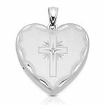 Sterling Silver RH-plated 24mm Satin & D/C w/ Diamond Cross Heart Locket - Lifestyle View