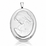 Sterling Silver Rhodium-plated 26mm Mother and Baby Oval Locket - Lifestyle View