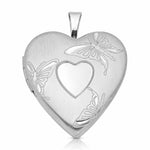 Sterling Silver Rhod-plated 20mm Satin/Polished D/C Butterfly Heart Locket - Lifestyle View