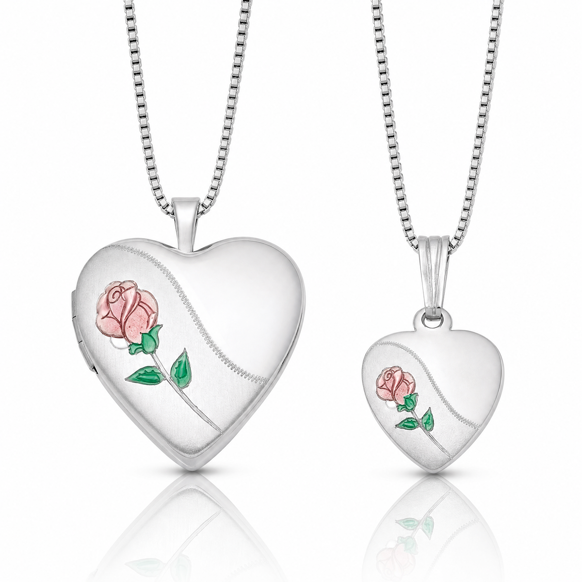 Sterling Silver Rhod-plated Polished & Satin Rose Heart Locket & Pendant - Lifestyle View