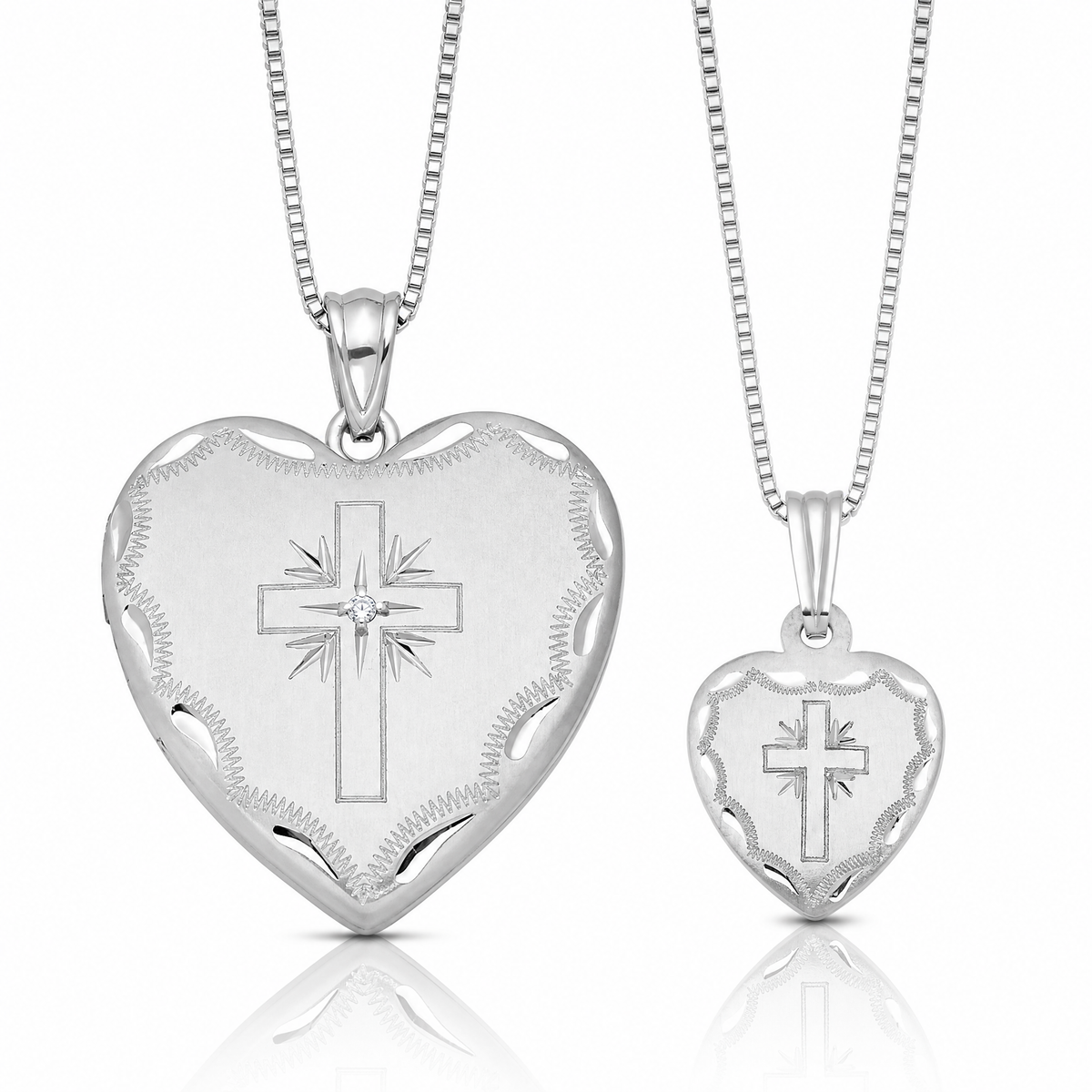 Sterling Silver Rhodium-plated Diamond Cross Heart Locket & Pendant Set - Lifestyle View