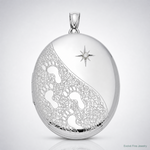 Sterling Silver Rhodium-plated & Diamond Footprints 34mm Oval Locket - Lifestyle View