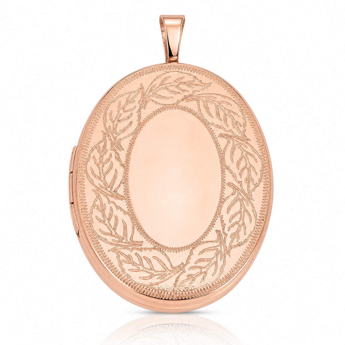 Sterling Silver Rose Gold-plated 26mm Leaf Border Oval Locket - Lifestyle View