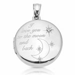 Sterling Silver Rh-pltd 20mm Diamond LOVE TO THE MOON Round Locket - Lifestyle View