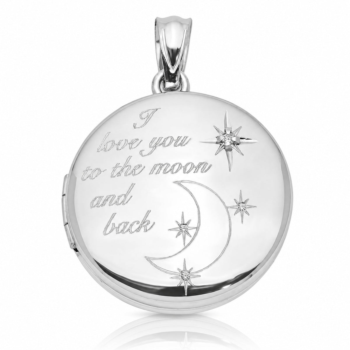 Sterling Silver Rh-pltd 20mm Diamond LOVE TO THE MOON Round Locket - Lifestyle View