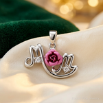 Sterling Silver RH-pltd Dyed Pink Aluminum Rose/Clear CZ Mom Pendant - Lifestyle View