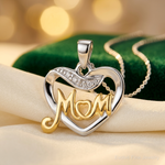Sterling Silver Vermeil Diamond Mom Pendant - Lifestyle View