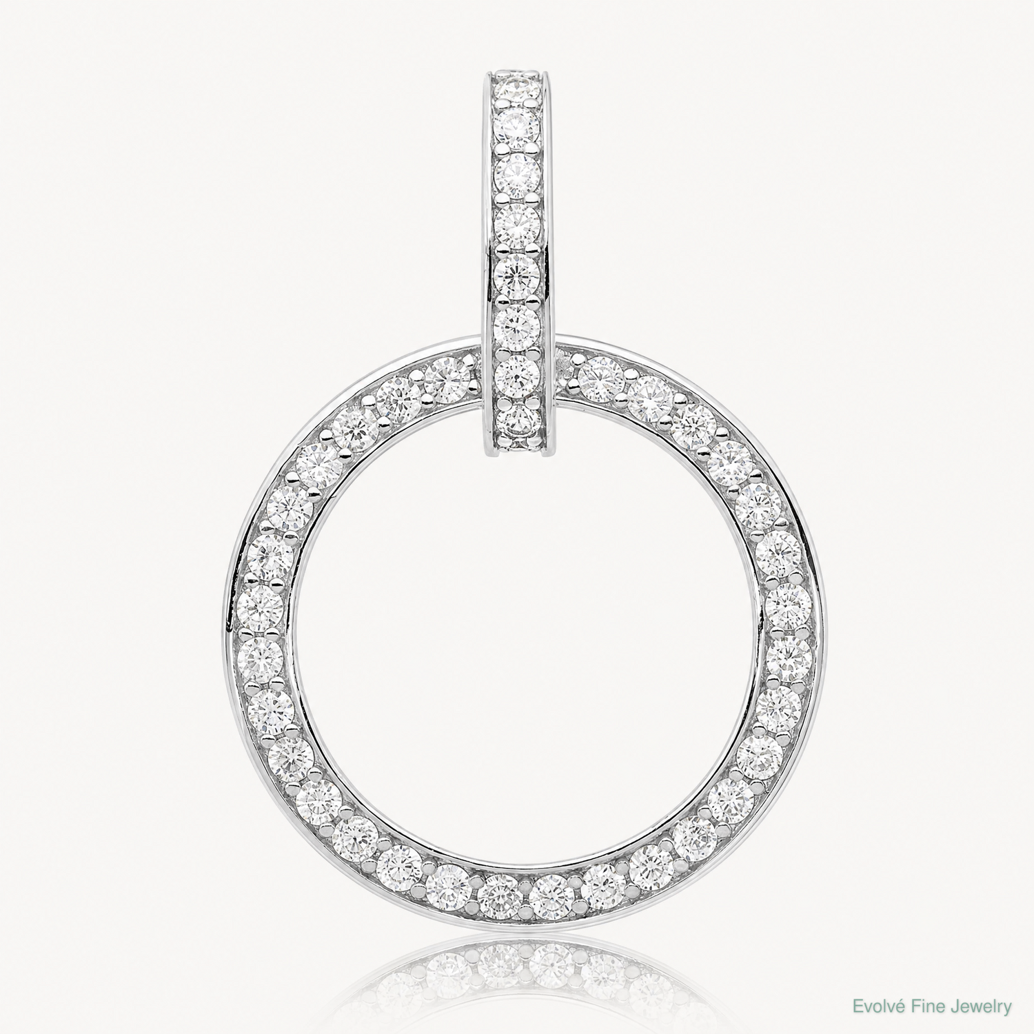 Sterling Silver Rhodium-plated CZ Circle Pendant - Lifestyle View