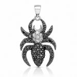 Sterling Silver Rhodium-plated Black and White CZ Spider Pendant - Lifestyle View