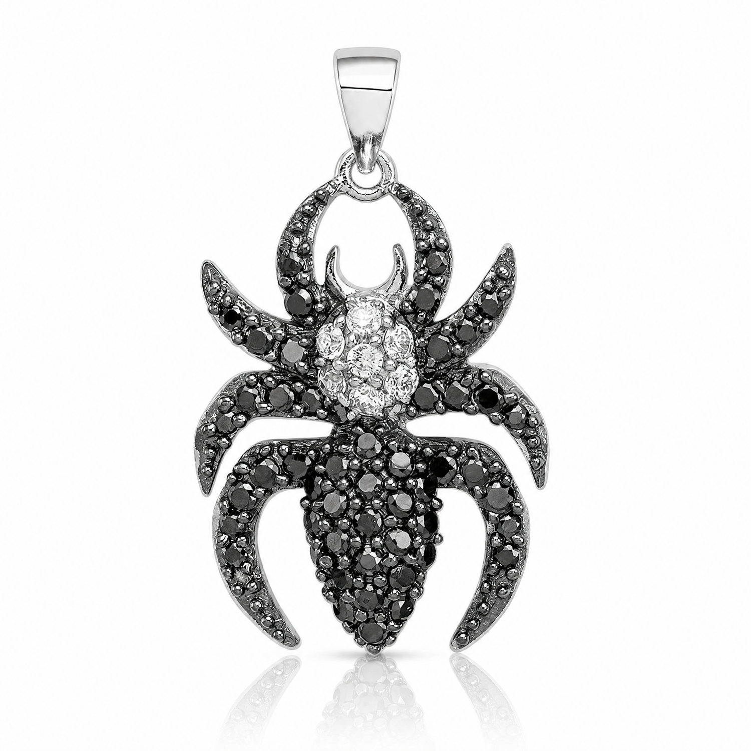 Sterling Silver Rhodium-plated Black and White CZ Spider Pendant - Lifestyle View