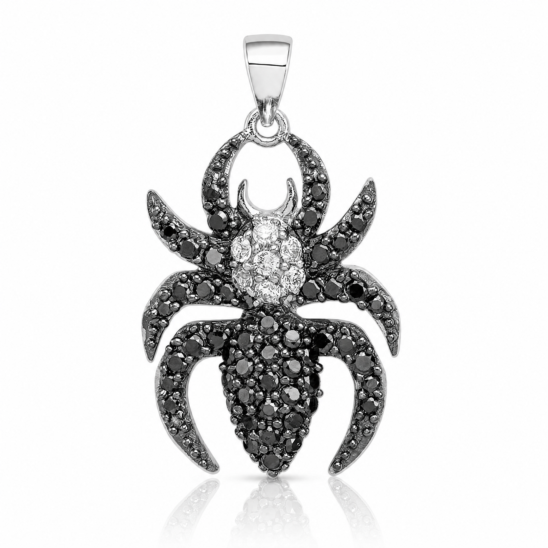 Sterling Silver Rhodium-plated Black and White CZ Spider Pendant - Lifestyle View