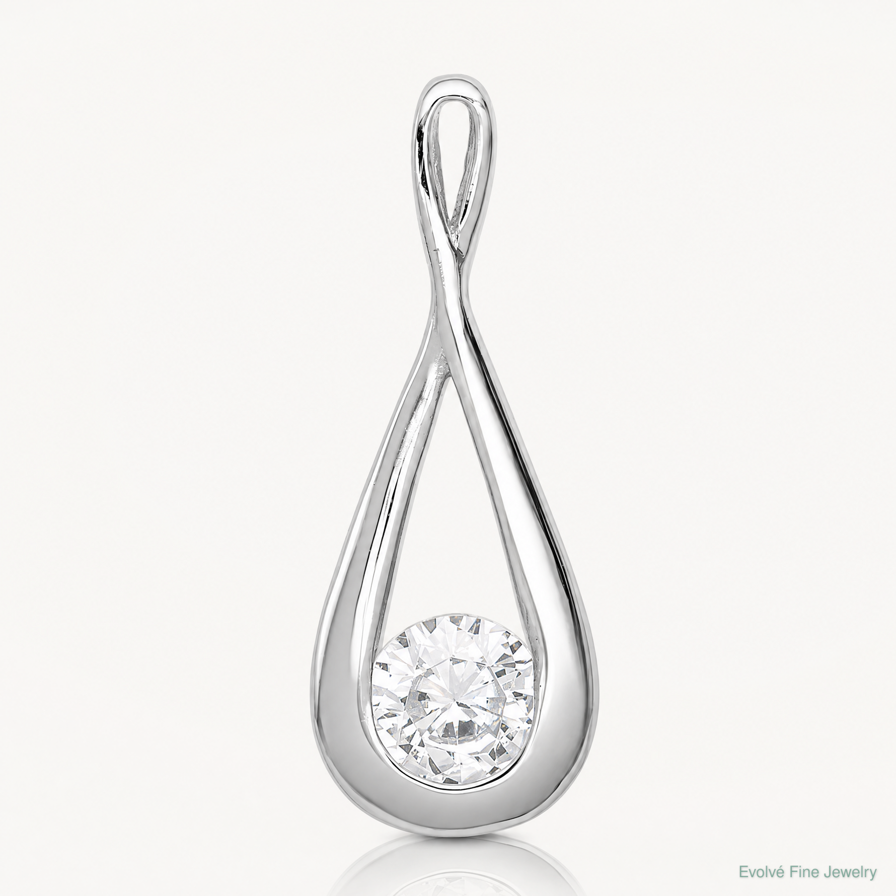 Sterling Silver Rhodium-plated CZ Tear Drop Pendant - Lifestyle View