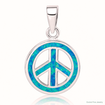 Sterling Silver Rhodium-plated Blue Inlay Created Opal Peace Sign Pendant - Lifestyle View
