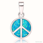 Sterling Silver Rhodium-plated Blue Inlay Created Opal Peace Sign Pendant - Lifestyle View