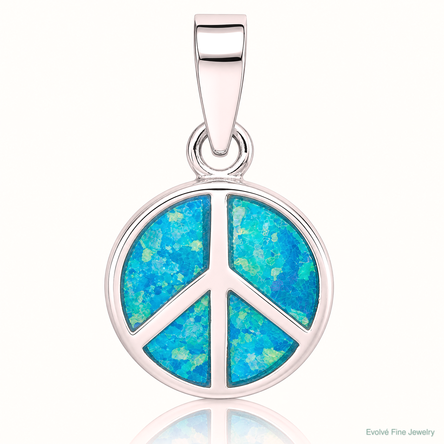 Sterling Silver Rhodium-plated Blue Inlay Created Opal Peace Sign Pendant - Lifestyle View