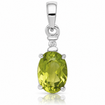 Sterling Silver Rhodium Plated Diamond and Peridot Oval Pendant - Lifestyle View
