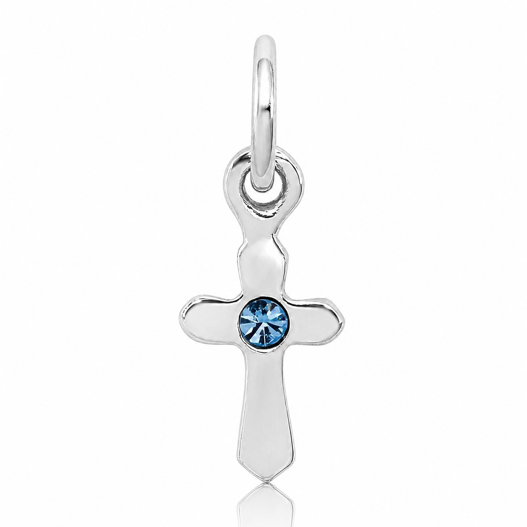 Sterling Silver RH-pltd Child's Dec Blue Preciosca Crystal Cross Pendant - Lifestyle View