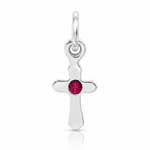Sterling Silver RH-pltd Child's July Red Preciosca Crystal Cross Pendant - Lifestyle View