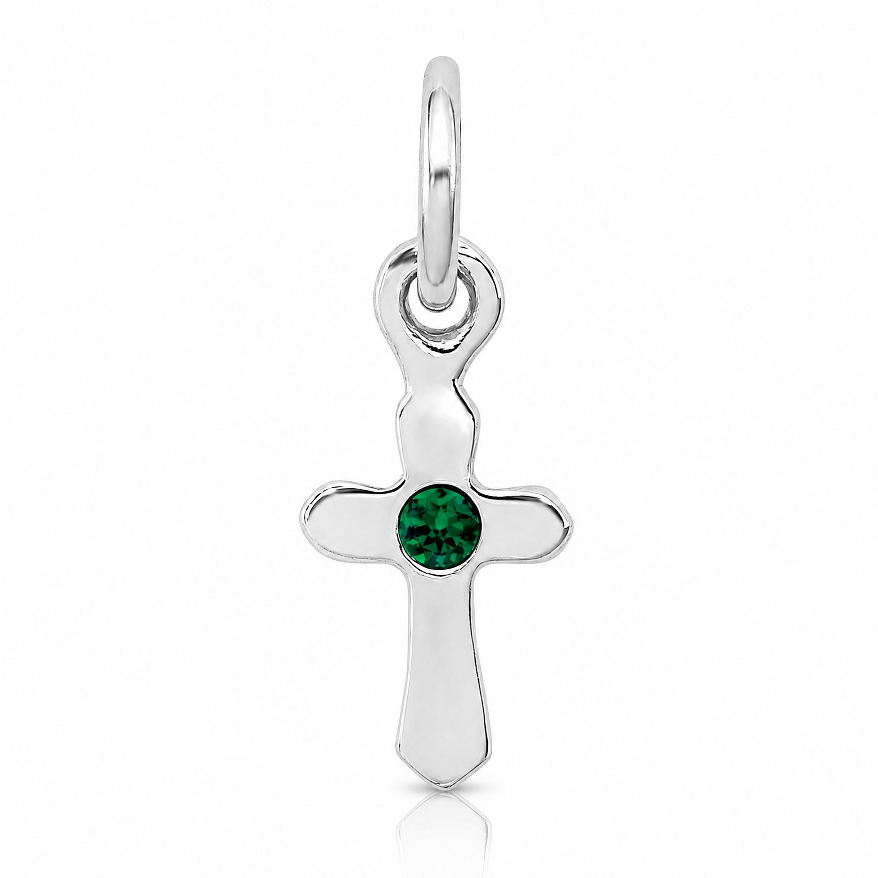 Sterling Silver RH-pltd Child's May Green Preciosca Crystal Cross Pendant - Lifestyle View