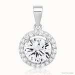 Sterling Silver Rhodium-plated Polished CZ Halo Pendant - Lifestyle View