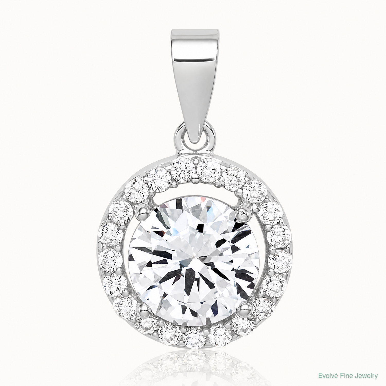 Sterling Silver Rhodium-plated Polished CZ Halo Pendant - Lifestyle View