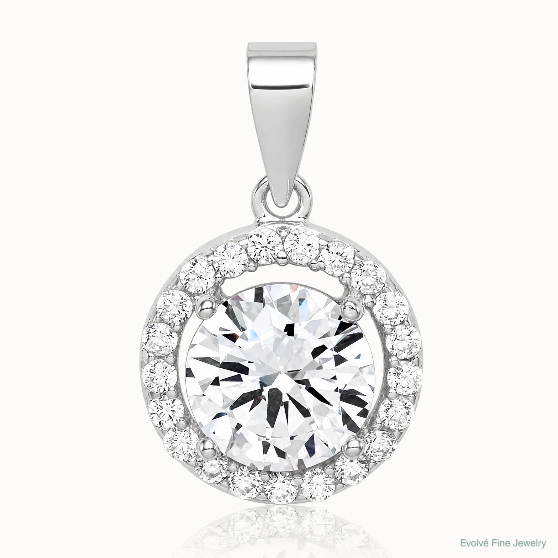 Sterling Silver Rhodium-plated Polished CZ Halo Pendant - Lifestyle View