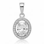 Sterling Silver Rhodium-plated w/ CZ Oval Pendant - Lifestyle View