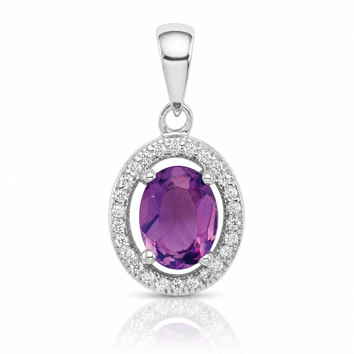 Sterling Silver Rhodium-plated Polished Amethyst and CZ Pendant - Lifestyle View