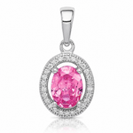 Sterling Silver Rhod-plated Pink and White CZ Oval Pendant - Lifestyle View